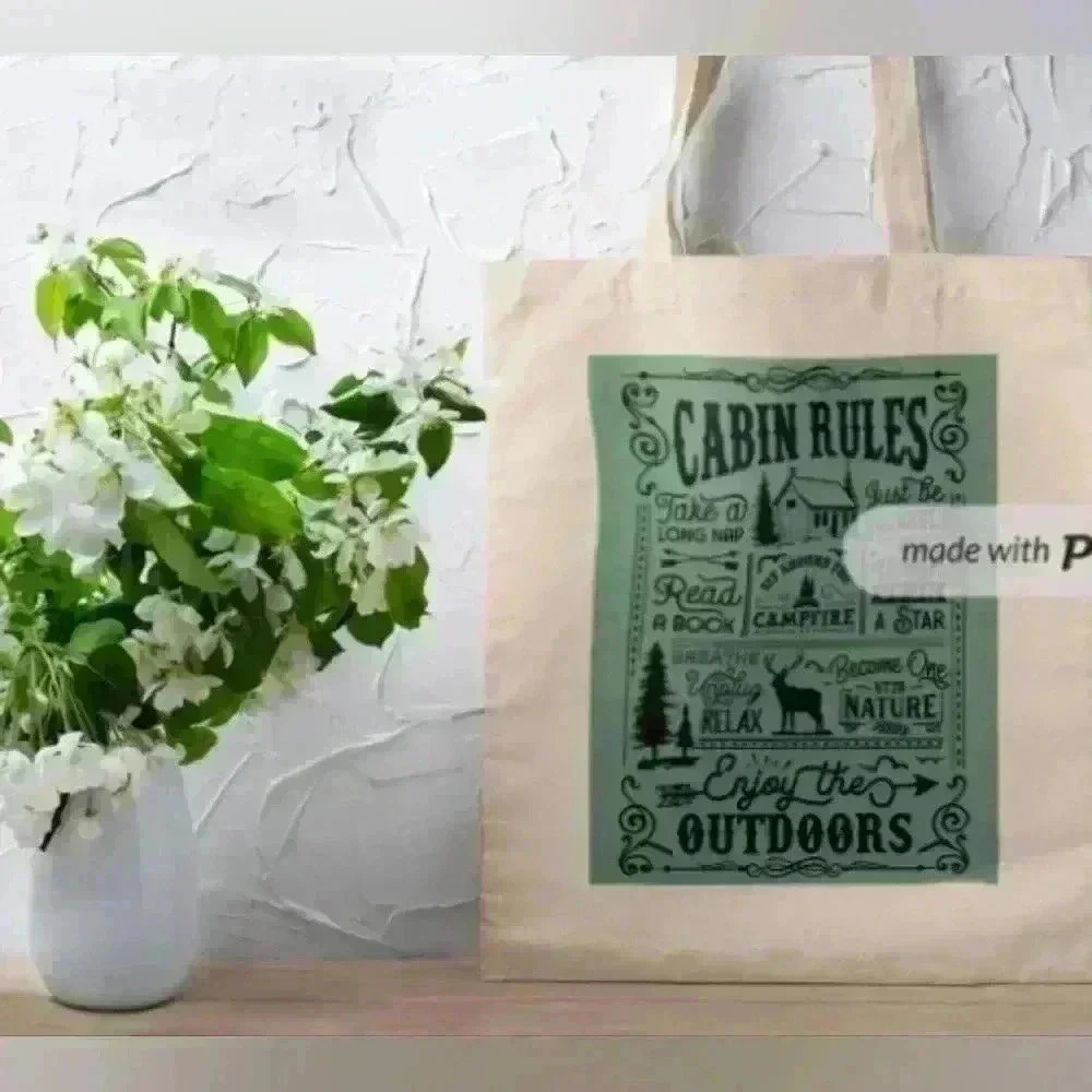 Cabin rules recycled canvas tote bag